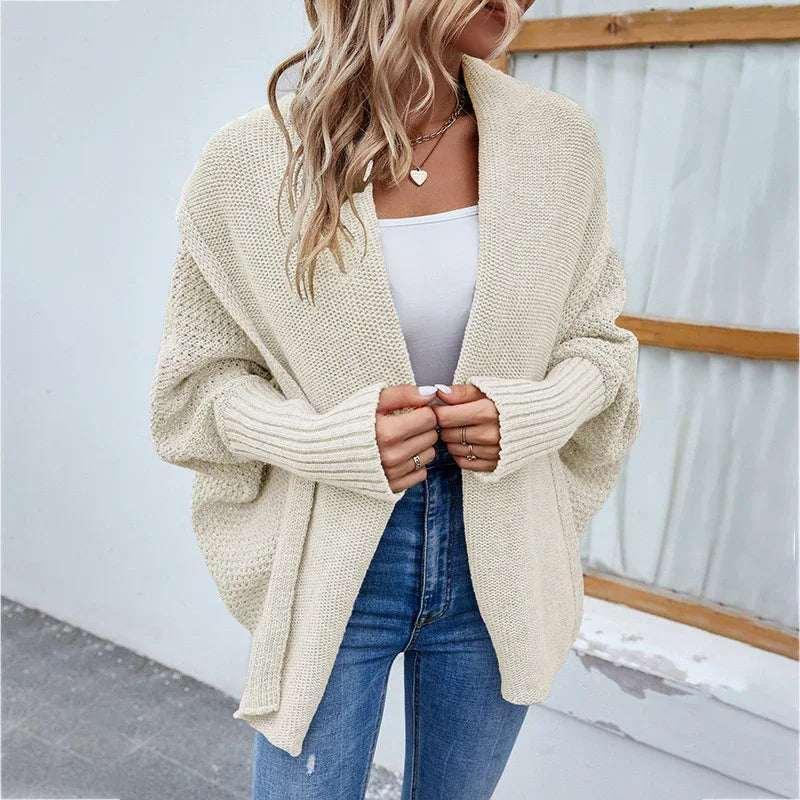 Loose Knitted Cardigan Women | Bat Sleeve Lapel Jacket - ZA-Zola