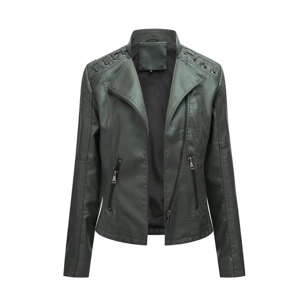 Women’s Slim Fit PU Leather Motorcycle Jacket - ZA-Zola