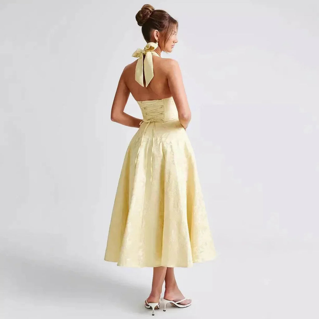 Halter Lace-Up Jacquard Maxi Dress – Vacation Glam - ZA-Zola
