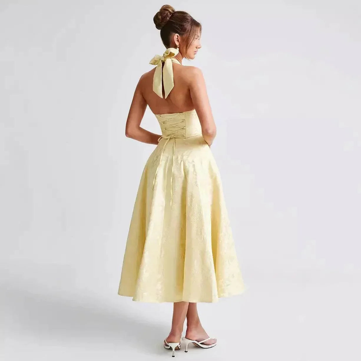 Halter Lace-Up Jacquard Maxi Dress – Vacation Glam - ZA-Zola