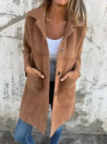 Women Mid Length Coat – Polo Collar Winter Style - ZA-Zola