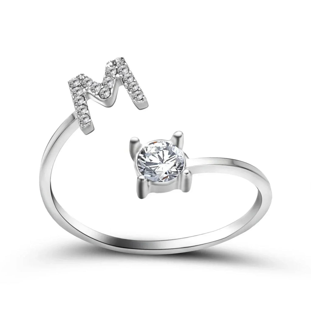 Adjustable A–Z Initial Ring for Women with Zircon - ZA-Zola