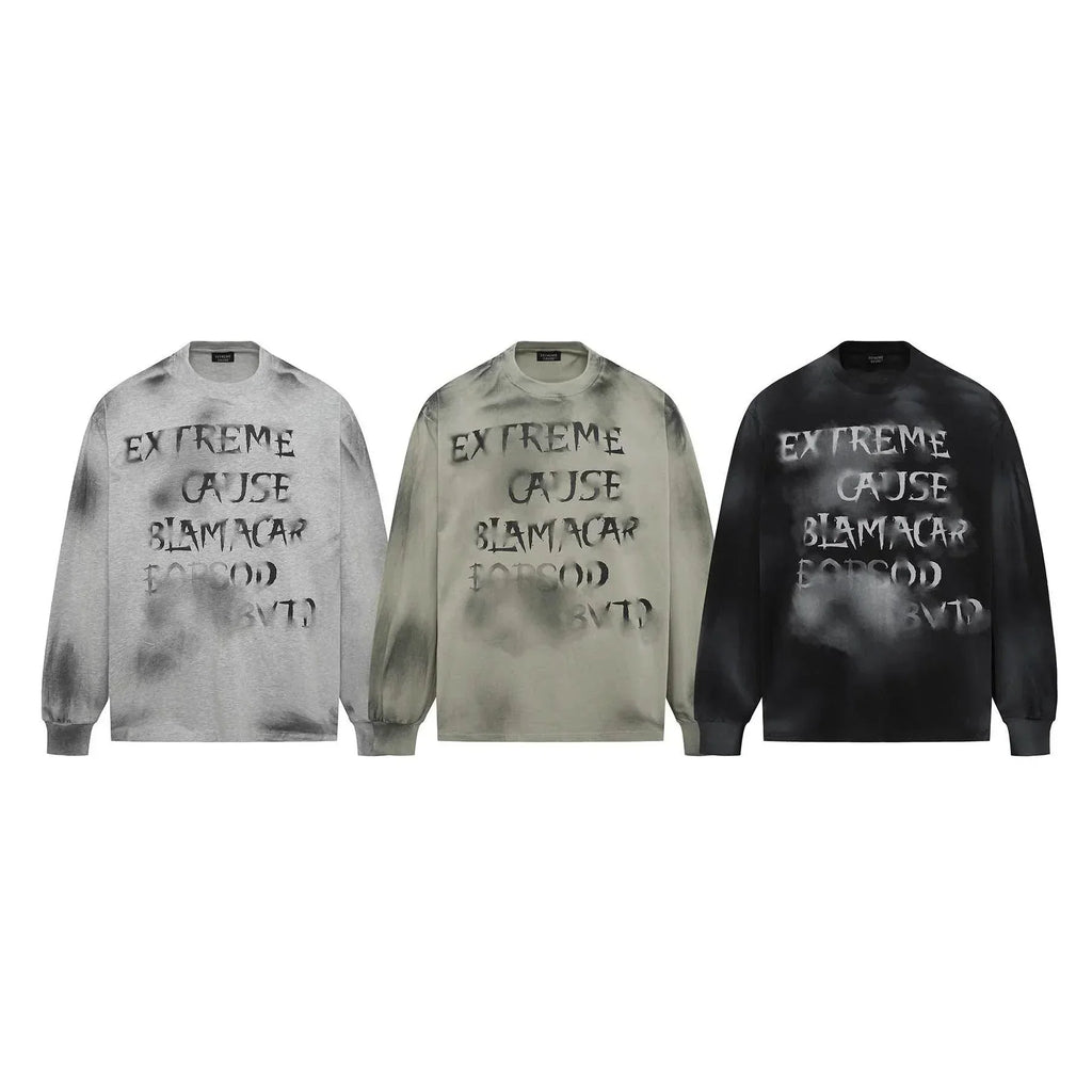 Retro Washed Distressed Fuzzy Letter Crew Neck Sweater - ZA-Zola