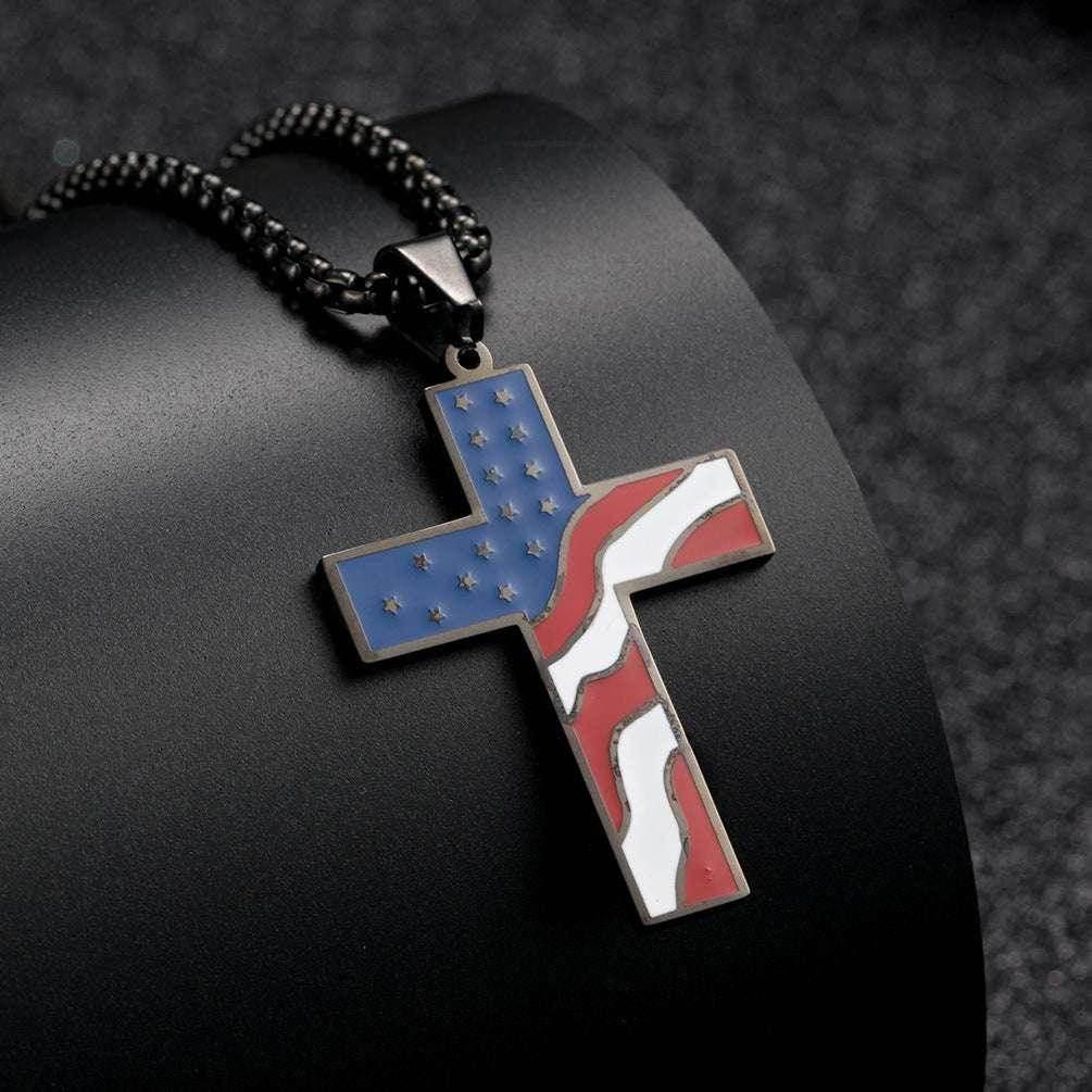 Men’s Flag Cross Necklace – Sleek Stainless Steel - ZA-Zola