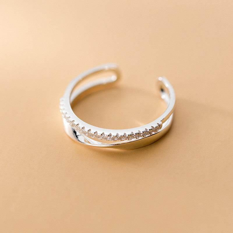 Silver Jewelry – Twisted Double Row Adjustable S925 Silver Ring - ZA-Zola