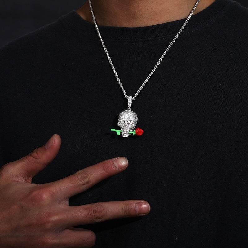 ZA-Zola Luminous Rose Skull Pendant Necklace - ZA-Zola