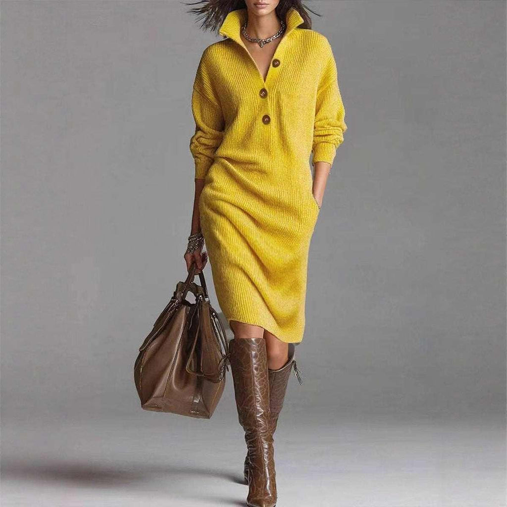 Winter Sweater Dress Women – Warm Long-Sleeve V-Neck Pullover - ZA-Zola