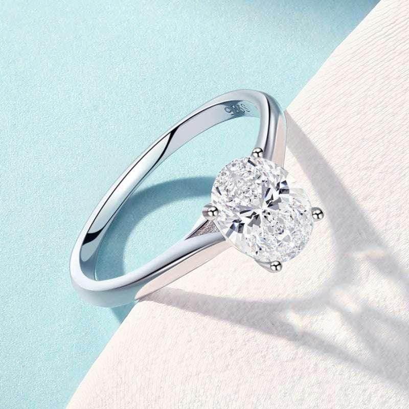 Sterling Silver Oval Zircon Ring for Women - ZA-Zola