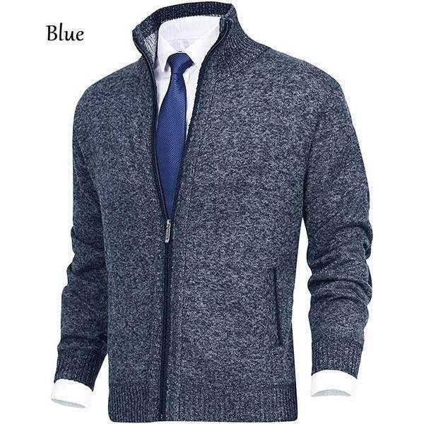 Men's Solid Color Stand Collar Cardigan Sweater Coat - ZA-Zola