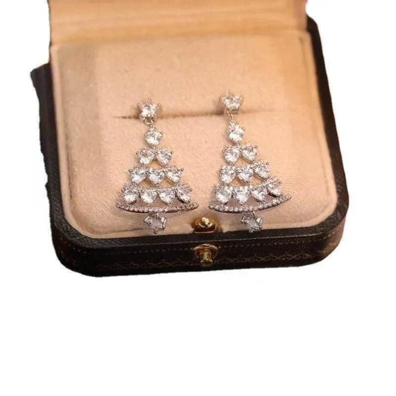 Silver Christmas Tree Earrings - Festive Holiday Jewelry - ZA-Zola