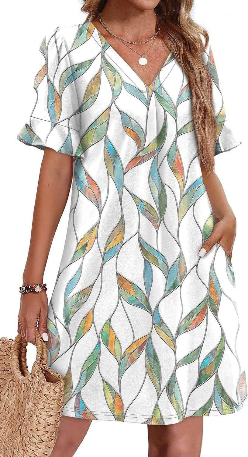 V-Neck Ruffled Vacation Dress with Pockets – Women - ZA-Zola