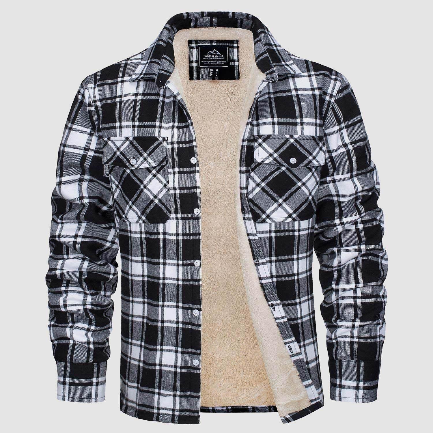 Fleece Lined Men's Plaid Jacket – Long Sleeve Lapel - ZA-Zola