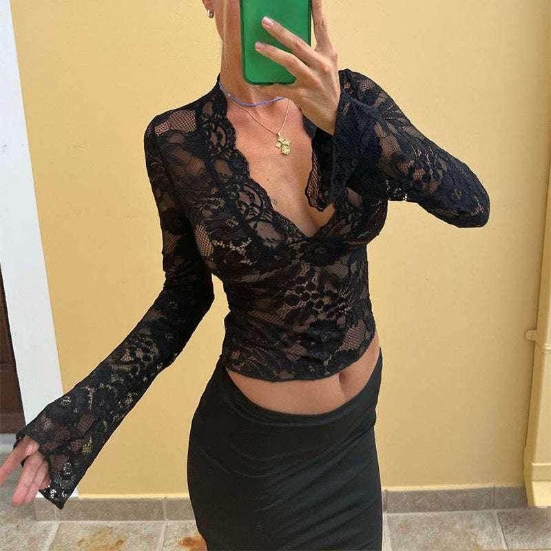 Y2K Lace Slim Fit Top – Black & White | ZA-Zola - ZA-Zola