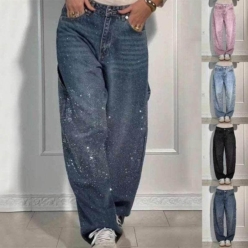 Shiny Wide-Leg Street Jeans With Pockets - ZA-Zola