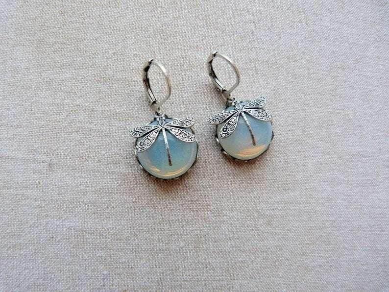 Boho Dragonfly Moonstone Drop Earrings Women - ZA-Zola