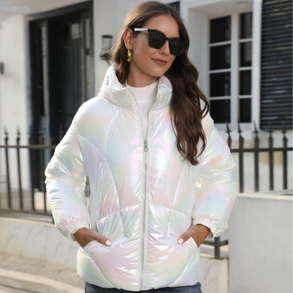 Shiny Hooded Puffer Jacket for Women – Warm Cotton Coat - ZA-Zola