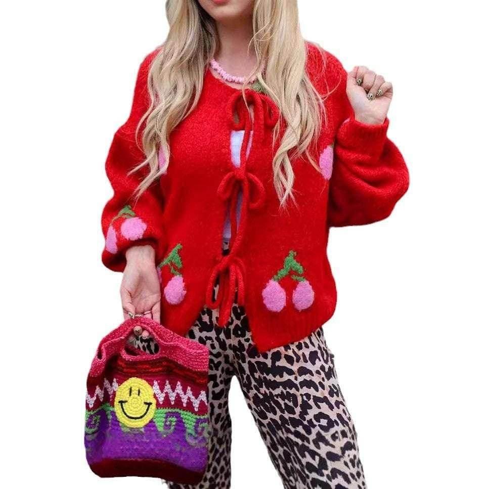 Cherry Embroidered Cardigan Sweater Women - ZA-Zola