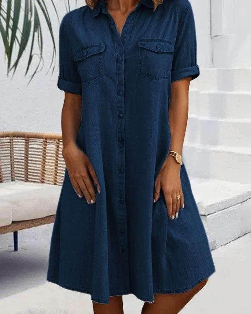 Women’s Loose Fit Denim Cotton Shirt Dress - ZA-Zola