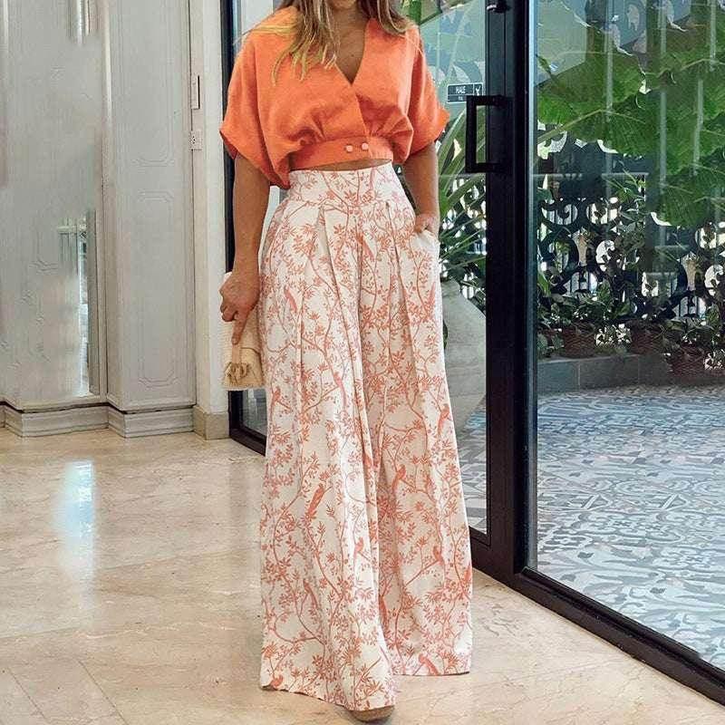 Printed Wide Leg Pants Set – Urban Street Style - ZA-Zola