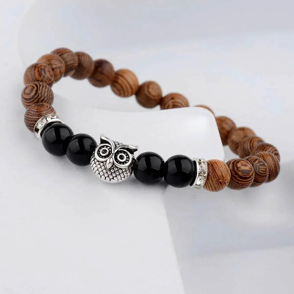 Owl Frosted Stone Wood Grain Bracelet – Unisex - ZA-Zola