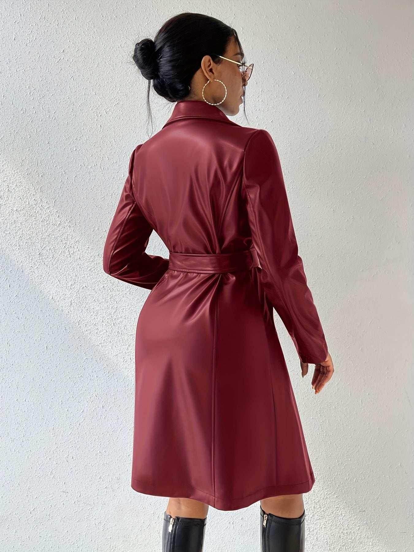Long Sleeve Lapel PU Leather Jacket – Slim Fit Women’s Coat - ZA-Zola