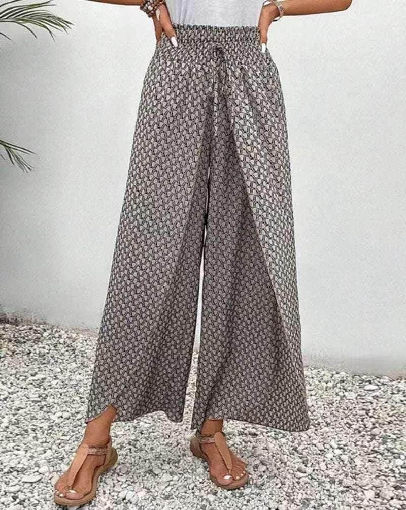 Retro Ethnic Print Lace-Up Trousers – Women’s Fashion - ZA-Zola