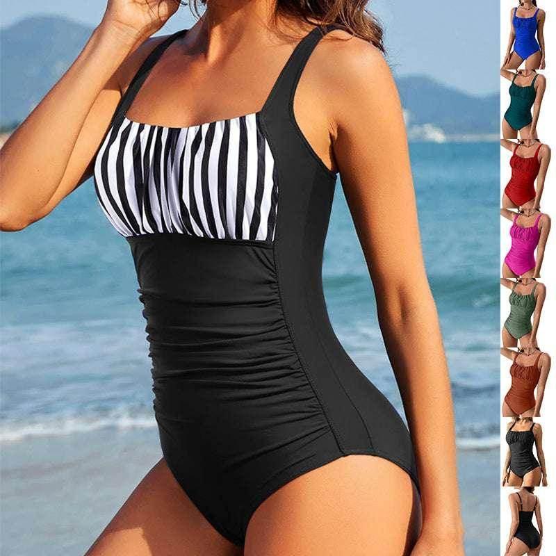 Square Neck Pleated Swimsuit – Beach Vacation Ready - ZA-Zola