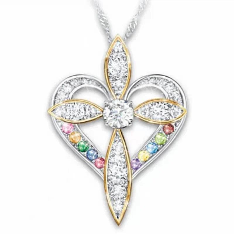 Love Heart Cross Pendant Necklace – Unisex Alloy - ZA-Zola