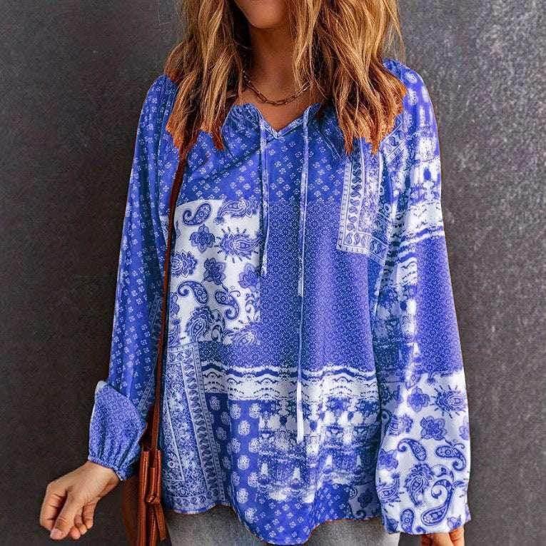 Ethnic Print Long Sleeve Women’s Blouse - ZA-Zola