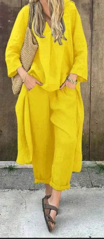 Loose V-Neck Set With Pockets – 2pcs Suit - ZA-Zola