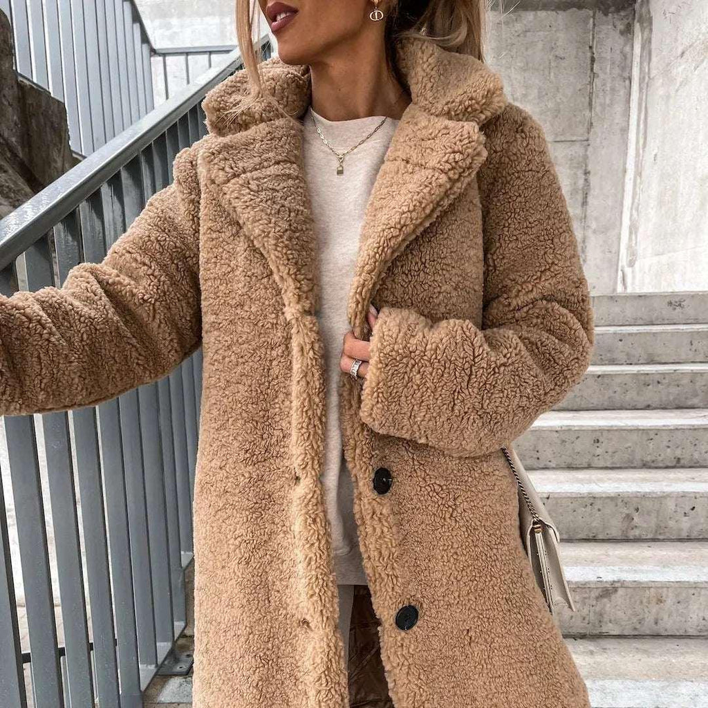 Women Plush Jacket Long Sleeve Lapel Top - ZA-Zola