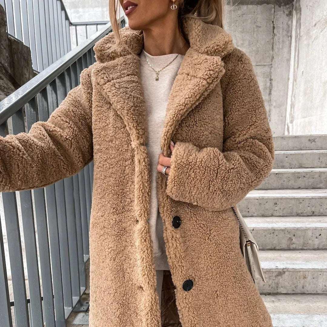 Women Plush Jacket Long Sleeve Lapel Top - ZA-Zola
