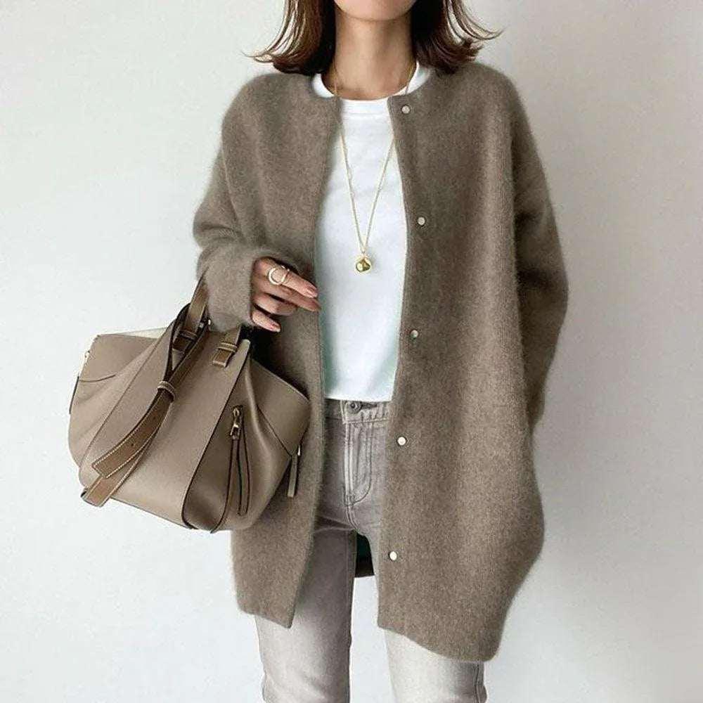 Loose Round Neck Cardigan Women Casual Knit Coat - ZA-Zola
