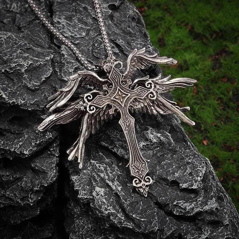 Vintage Angel Wings Cross Pendant Necklace - ZA-Zola