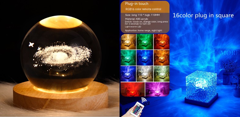 LED Water Ripple Ambient Night Light | RGB Crystal Projection Lamp 