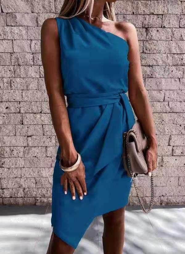 One-Shoulder Irregular Hem Midi Dress – Elegant Summer Fit - ZA-Zola