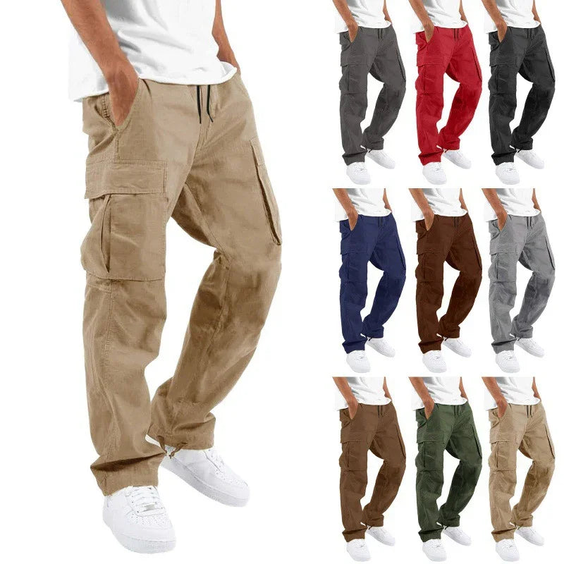 Men’s Trade Drawstring Multi-Pocket Casual Trousers – Loose Workwear Pants