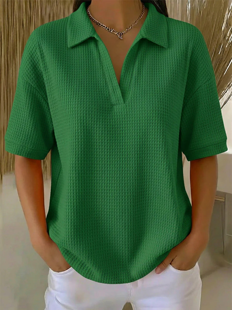 V Neck Waffle Knit Pullover | Women Fleece Lined