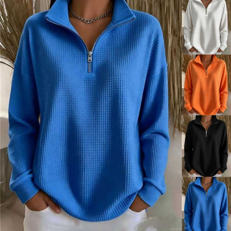 Waffle Knit Zip Up Hoodie | Loose Fitting Sweatshirt