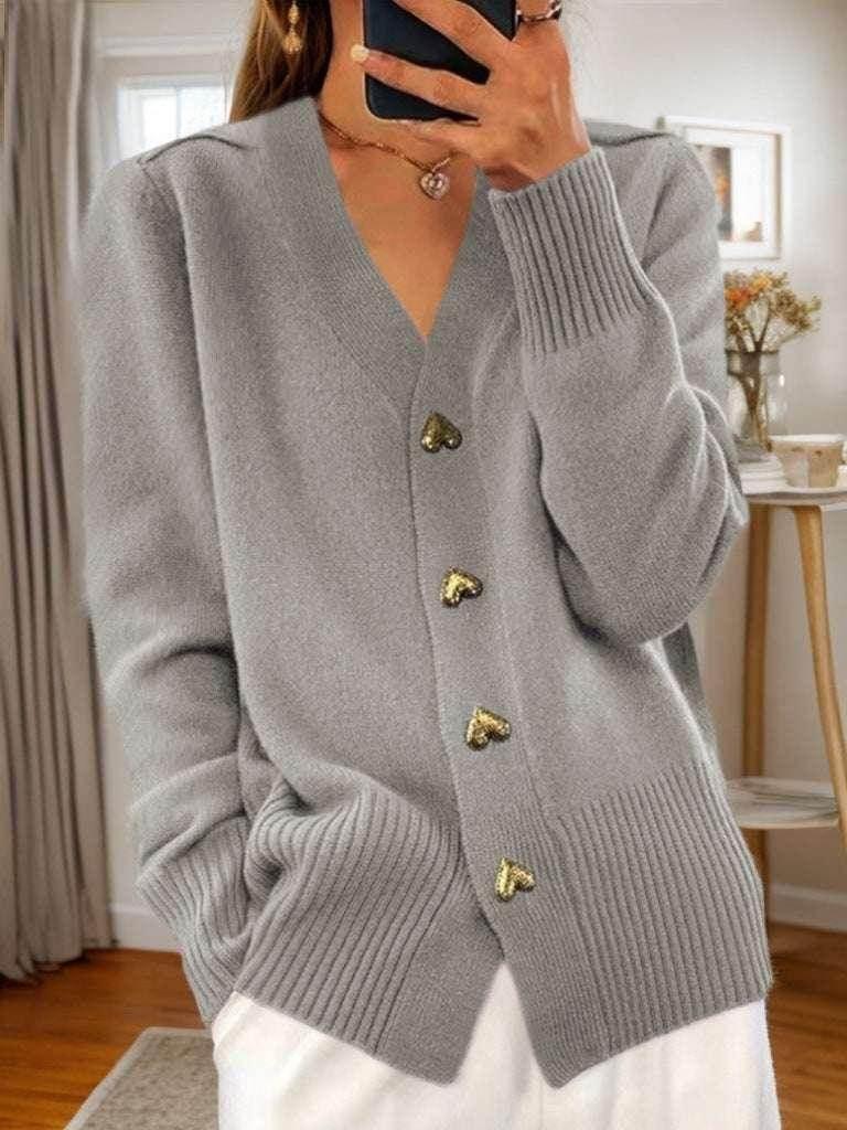 V-Neck Love Button Knit Cardigan for Women - ZA-Zola