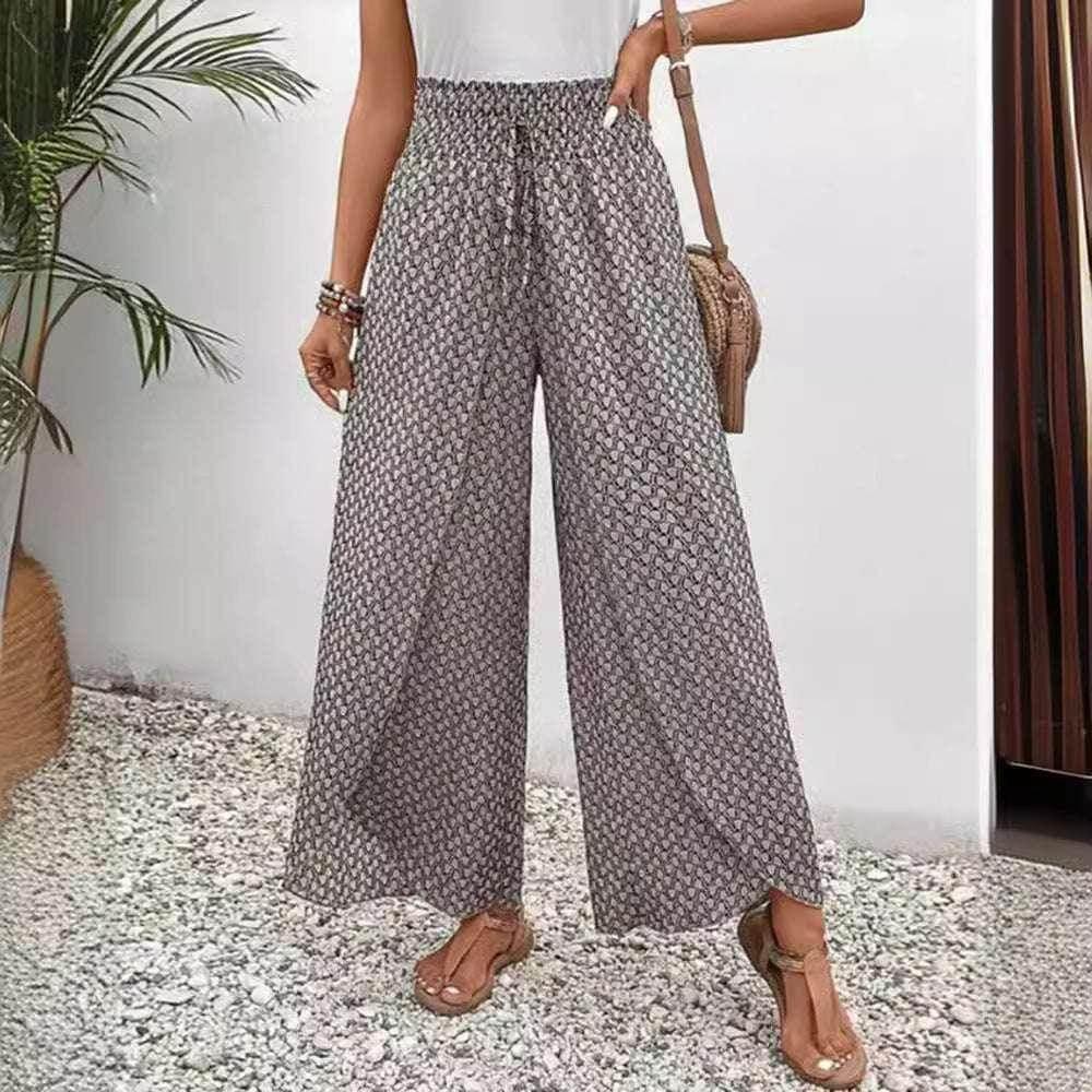 Retro Ethnic Print Lace-Up Trousers – Women’s Fashion - ZA-Zola