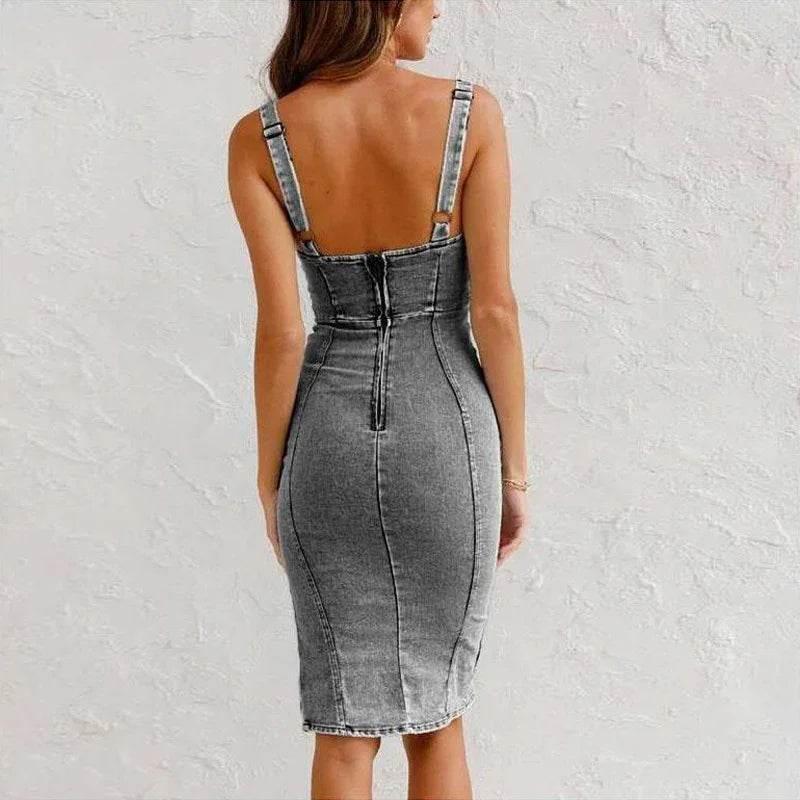 Shop U-Neck Suspender Denim Dress – Buy Now! - ZA-Zola