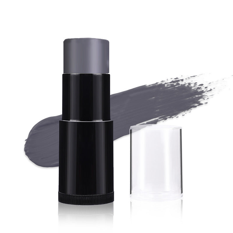 Black makeup stick with gray color swatch on a white background