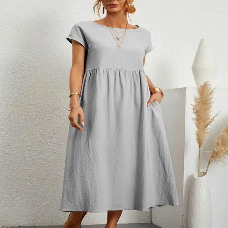 Sleeveless Cotton Linen Pocket Dress – Loose Fit - ZA-Zola