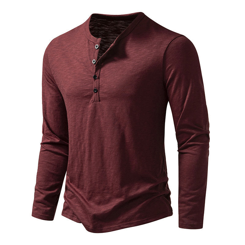 Maroon long-sleeve shirt with a collar on a white background