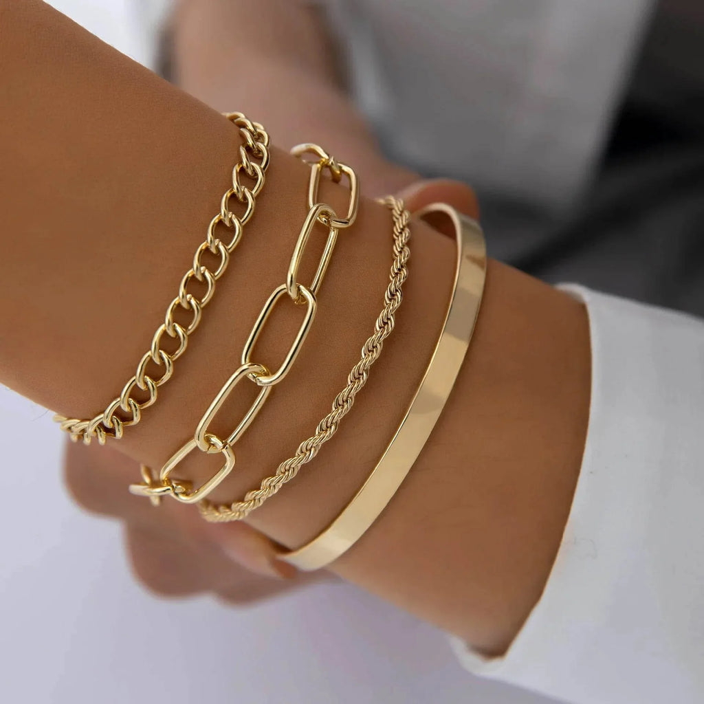 Gold Thick Chain Bracelet Set | Bold & Minimalist Jewelry - ZA-Zola