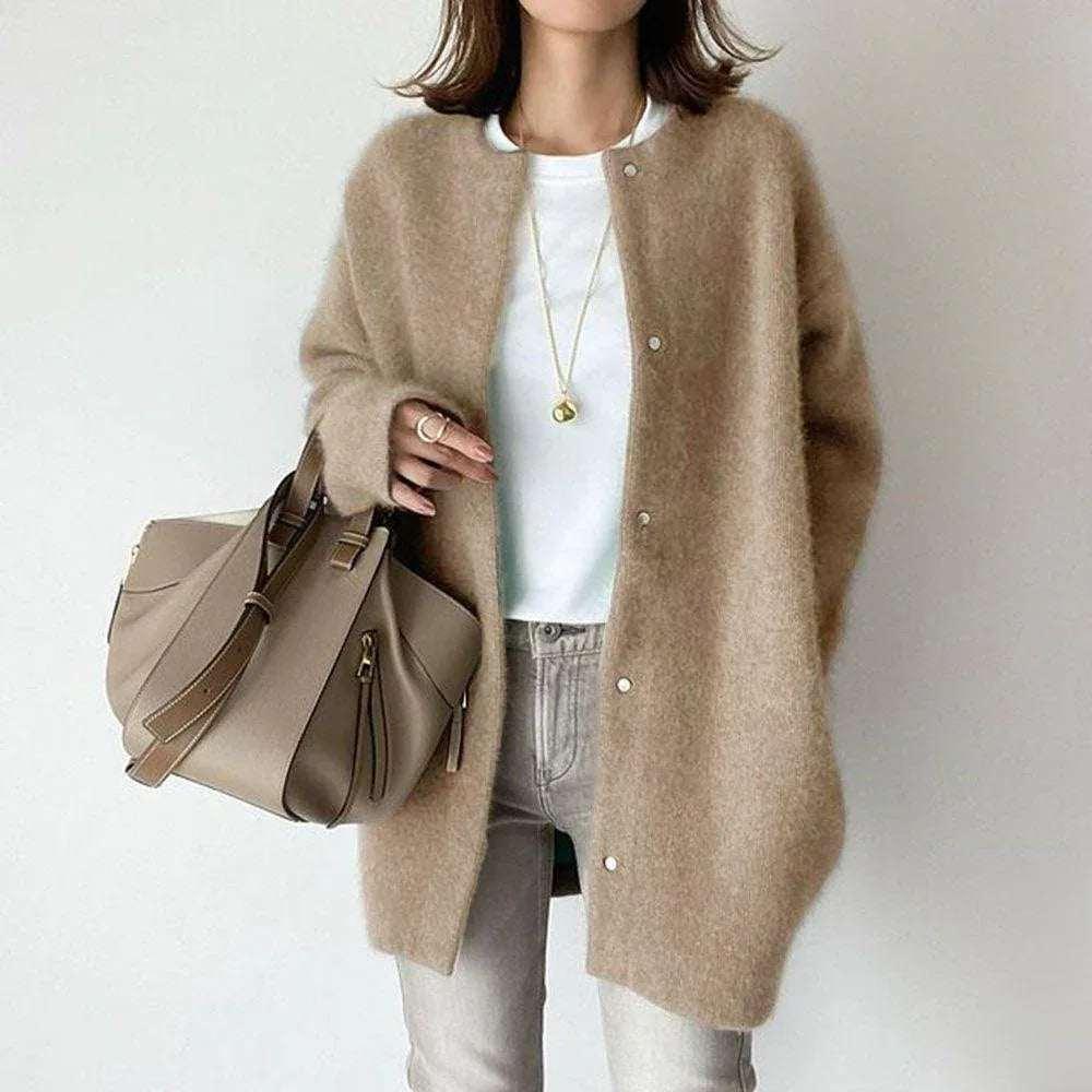Loose Round Neck Cardigan Women Casual Knit Coat - ZA-Zola