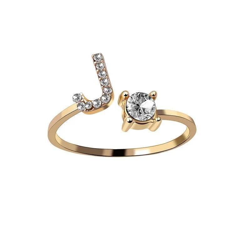 Adjustable A–Z Initial Ring for Women with Zircon - ZA-Zola