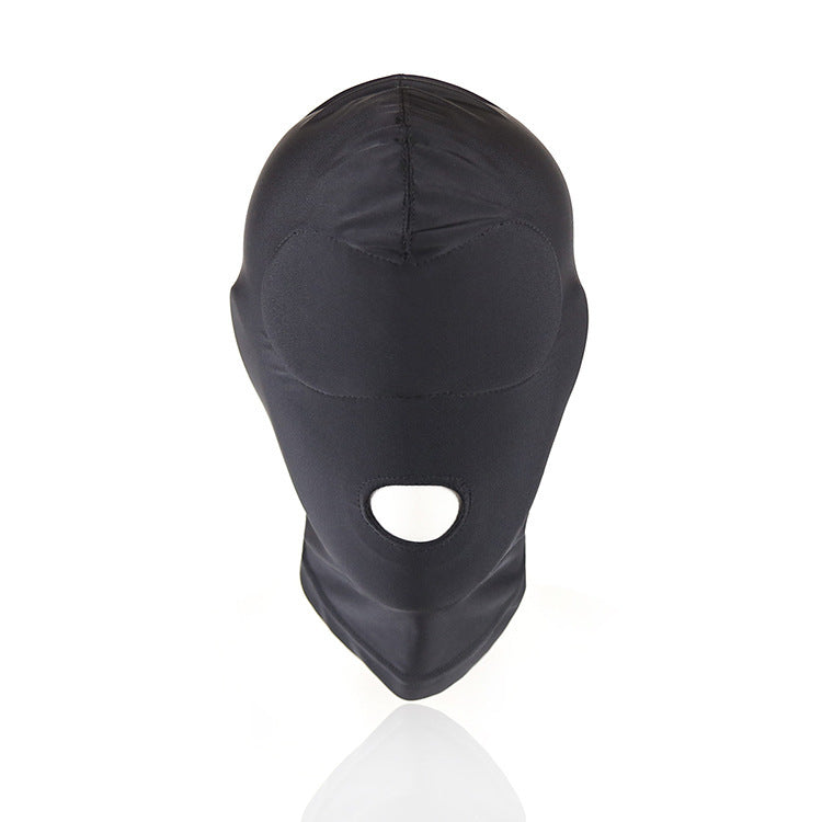 Black full-face mask with a small opening on a white background