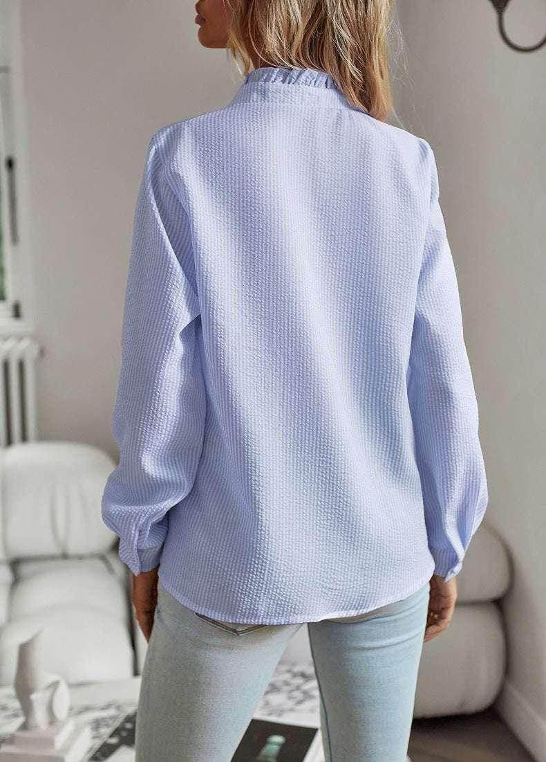 Striped Ruffle Shirt – Elegant Office Blouse - ZA-Zola